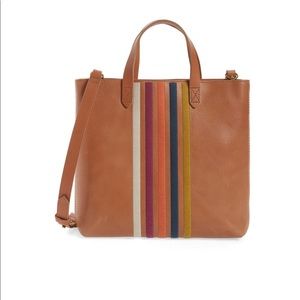 Madewell The Transport Stripe Embroidered Zip Top Crossbody Tote